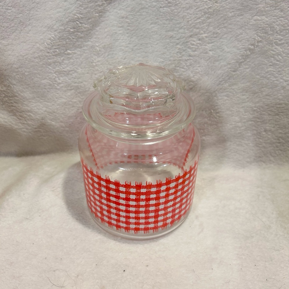 Glass Jar with Red Gingham Design